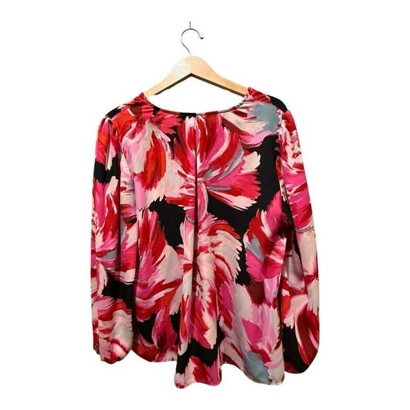 Halogen Floral Long Sleeve V-Neck Blouse Size 2X Artsy Career Office - Picture 2 of 12